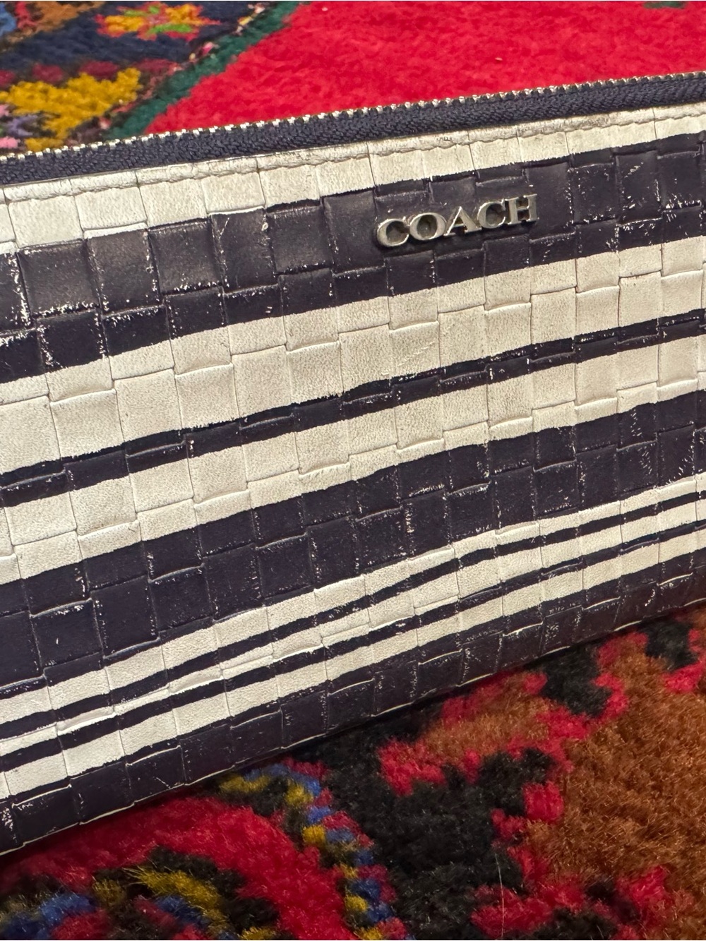 Coach Navy and White Striped Women's Wallet